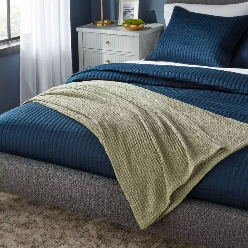 Threshold Olive Green Waffle Knit Throw Blanket